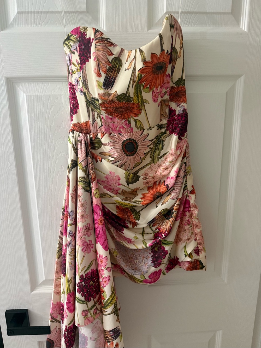 Katie May Strapless Floral Asymmetric Dress in Pink and Cream - Picture 5 of 5